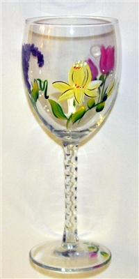 Pastel Spring Floral White Wine Glass
