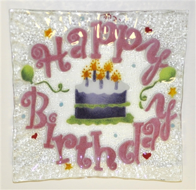 Pink Happy Birthday Small Square Plate