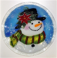 Poinsettia Snowman 14 inch Platter