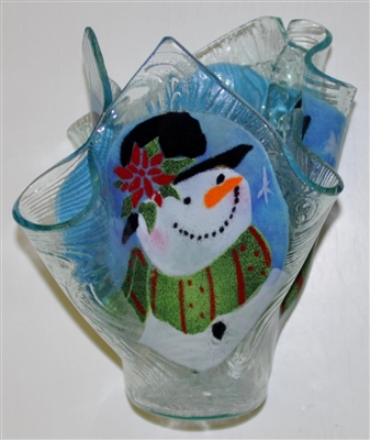 Poinsettia Snowman Large Candleholder