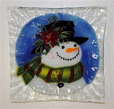 Poinsettia Snowman Small Square Plate