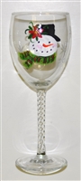 Poinsettia Snowman White Wine Glass