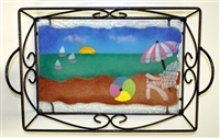 Small Pastel Beach Scene Tray (with Metal Holder)