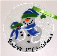 Snowman with Baby "Baby's 1st Christmas" Blue Suncatcher