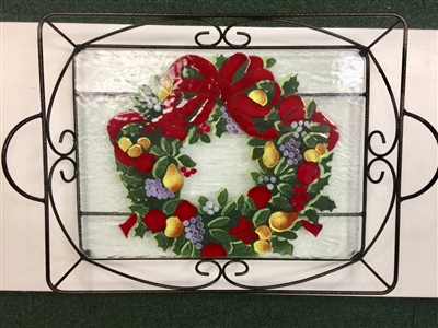 Williamsburg Wreath Large Tray (with Metal Holder)