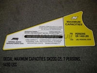 DECAL MAXIMUM CAPACITIES SN200 CB 7 PERSONS 1450 LBS