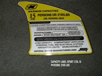 CAPACITY LABEL SPORT 226 15 PERSONS 2150 LBS