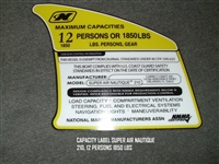 CAPACITY LABEL SUPER AIR NAUTIQUE 210 12 PERSONS 1850 LBS