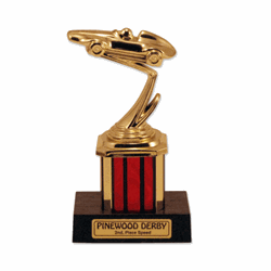 5 1/2" Tall Pinewood DerbyÂ® Trophy - Sticker Base