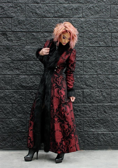 BLACK FOREST GOTHIC PIRATE  STEAMPUNK  COAT RED/BLACK TAPESTRY