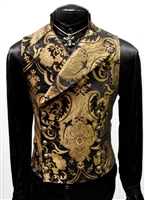 CAVALIER VEST GOLD AND BLACK TAPESTRY GOTHIC PIRATE STEAMPUNK