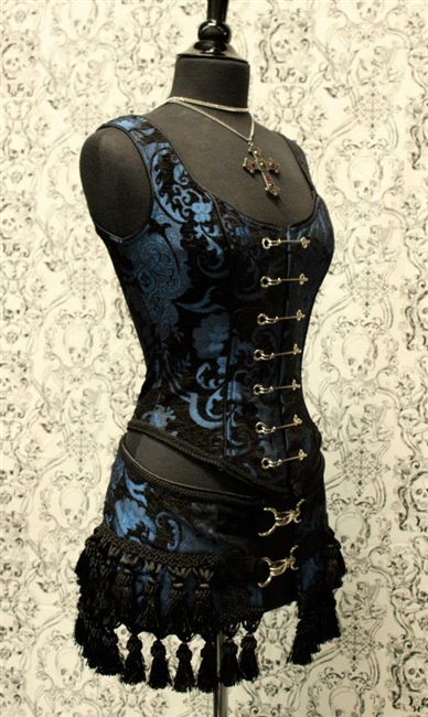 HARDWARE Gothic Pirate Steampunk BELT- BLUE AND BLACK TAPESTRY