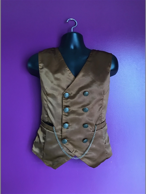 Mark Vest Brown Satin - This Manâ€™s Vest in our Brown Satin and is fully lined. It features an Adjustable strap on the back and pockets. Has a 100% Polyester Lining for superior comfort. Available in sizes XS- 4X!