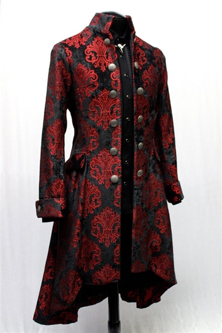 ORDER OF THE DRAGON COAT â€“ RED/BLACK VELVET BROCADE, Pirate Coat ,menâ€™s 17th century frock coat.