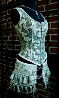 PIN BODICE GREEN/IVORY TAPESTRY GOTHIC PIRATE STEAMPUNK