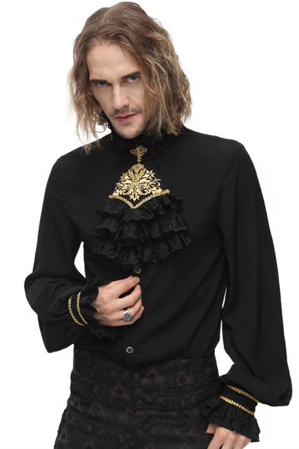 BLACK PIRATE SHIRT BLACK WITH GOLD EMBROIDERY