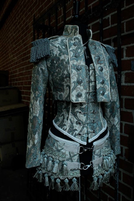 TOREADOR PIRATE GOTHIC STEAMPUNK JACKET GREEN IVORY TAPESTRY