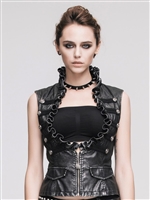 UNDERBUST PLEATHER VEST RUFFLE NECK