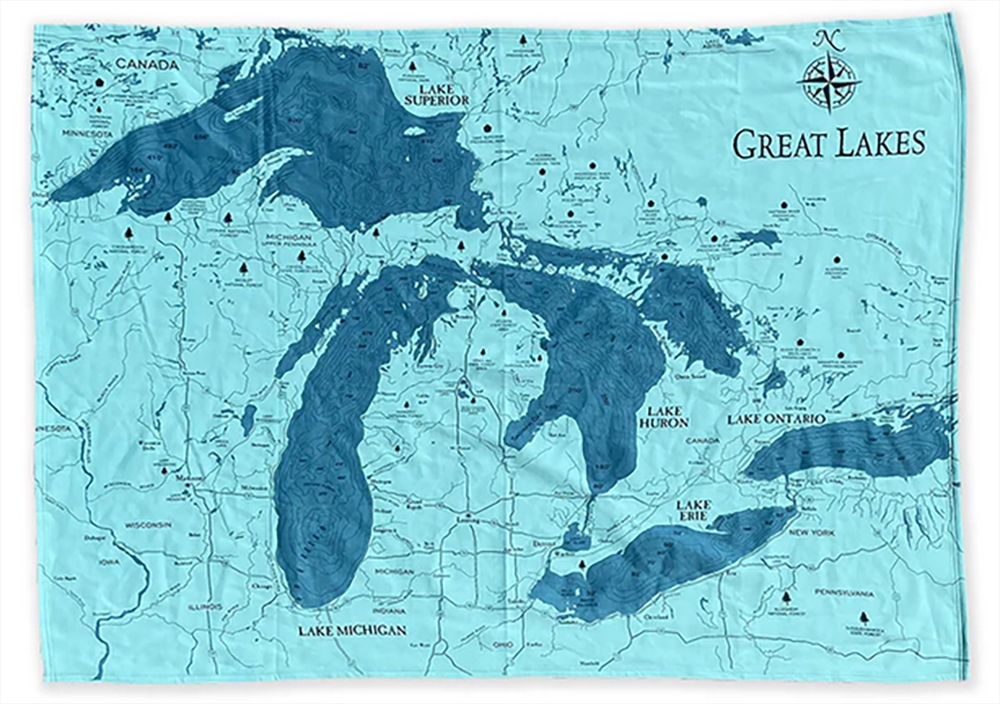 Great Lakes Fleece Blanket - store Great Lakes Map Blanket - Housewarming Gift - Airbnb Decor - Wedding Gift - Lake House Decor