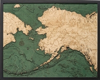 3D Alaska Nautical Real Wood Map Depth Decorative Chart