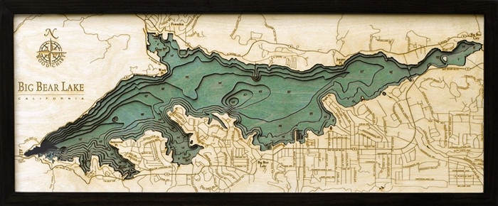 Big Bear Lake Nautical Topographic Art: Bathymetric Real Wood Decorative Chart