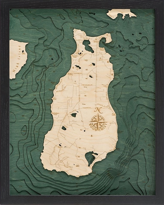 Beaver Island Nautical Topographic Art: Bathymetric Real Wood Decorative Chart