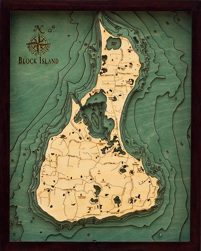 Custom Wood Charts of Block Island from Carved Lake Art: Nautical Gifts & Depth Charts
