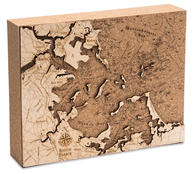 Boston Harbor Cork Map Nautical Topographic Art