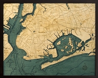 Brooklyn Nautical Topographic Art: Bathymetric Real Wood Decorative Chart