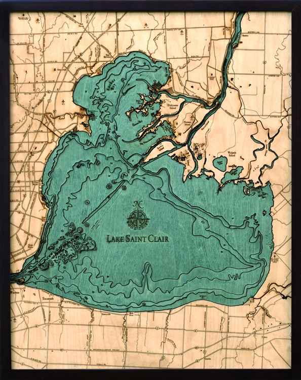 Lake St. Clair Nautical Topographic Art: Bathymetric Real Wood Decorative Chart