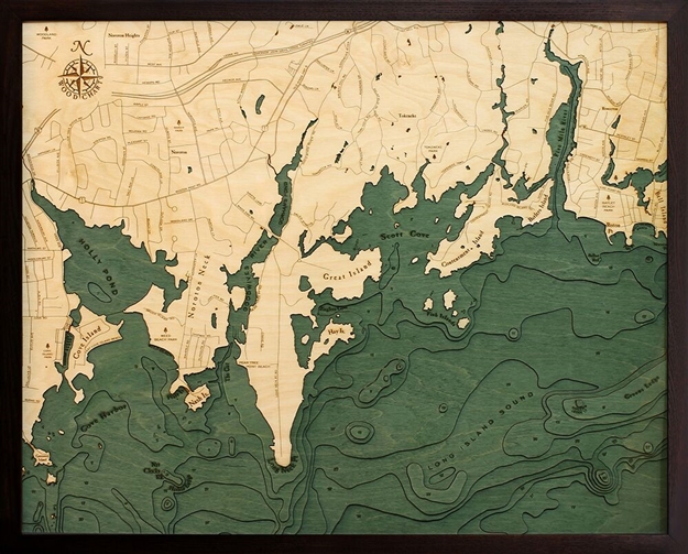 Darien Nautical Topographic Art: Bathymetric Real Wood Decorative Chart