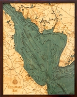 Delaware Bay Nautical Topographic Art: Bathymetric Real Wood Decorative Chart