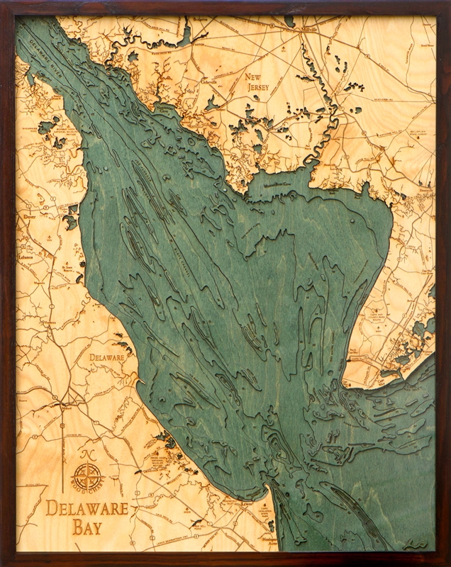 Delaware Bay Nautical Topographic Art: Bathymetric Real Wood Decorative Chart