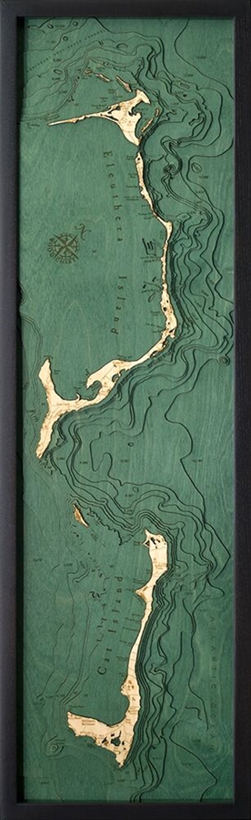Eleuthera  Island Nautical Topographic Art: Bathymetric Real Wood Decorative Chart