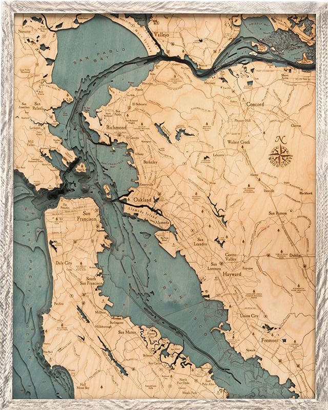 3D Artistic Nautical Wood Carved Chart: San Francisco Bay