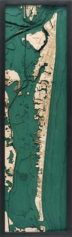 Galveston Nautical Topographic Art: Bathymetric Real Wood Decorative Chart