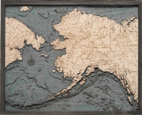 3D Alaska Nautical Real Wood Map Depth Decorative Chart | Driftwood Grey