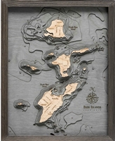 Bass Islands Nautical Topographic Art: Bathymetric Real Wood Decorative Chart Driftwood Grey Frame