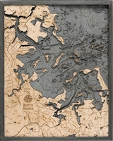 3D Boston Harbor Nautical Real Wood Map Depth Decorative Chart