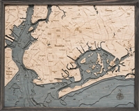 Brooklyn Nautical Topographic Art: Bathymetric Real Wood Decorative Chart | Driftwood Grey