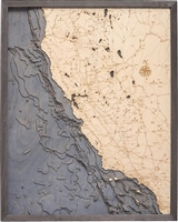 3D California Coast Nautical Real Wood Map Depth Decorative Chart | Driftwood Grey