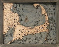 Cape Cod Nautical Topographic Art: Bathymetric Real Wood Decorative Chart