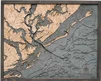 Charleston Nautical Topographic Art: Bathymetric Real Wood Decorative Chart | Driftwood Grey