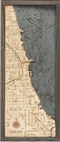 3D Chicago Nautical Real Wood Map Depth Decorative Chart Driftwood Grey
