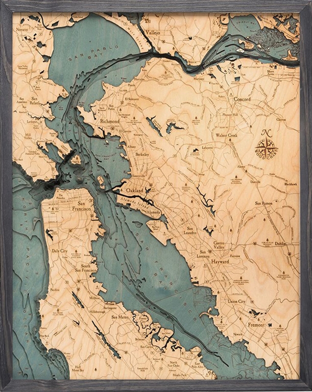 3D Artistic Nautical Wood Carved Chart: San Francisco Bay