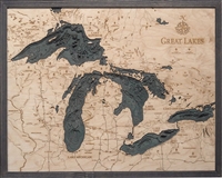 Great Lakes Nautical Topographic Art: Bathymetric Real Wood Decorative Chart