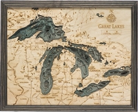 Great Lakes Nautical Topographic Art: Bathymetric Real Wood Decorative Chart | Driftwood Grey