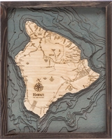 3D Hawaii The Big Island Nautical Real Wood Map Depth Decorative Chart | Driftwood Grey