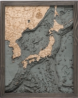 Japan Nautical Topographic Art: Bathymetric Real Wood Decorative Chart | Driftwood Grey