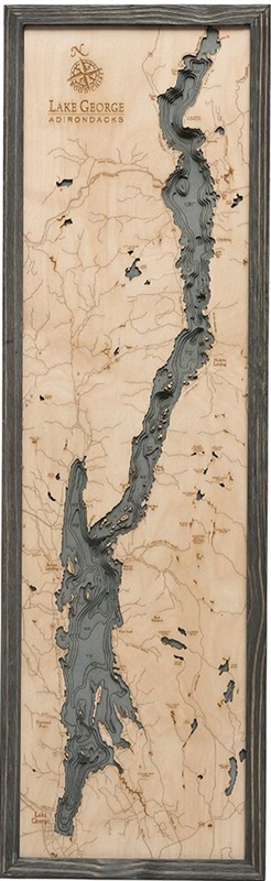 Lake George Nautical Topographic Art: Bathymetric Real Wood Decorative Chart | Driftwood Grey